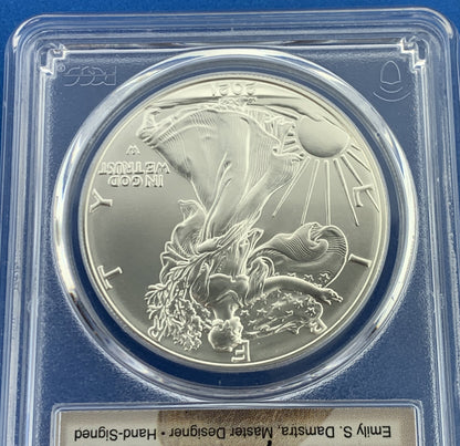 2021 Silver Eagle 999 Fine Silver PCGS MS 70 Type 2 First Strike Emily Damastra