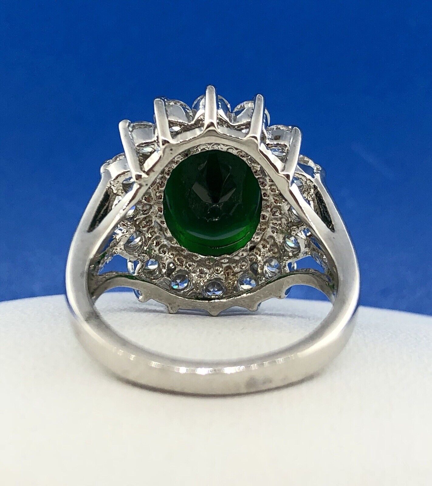 Retro Sterling Silver 925 Green White CZ Statement Fashion Cocktail Ring