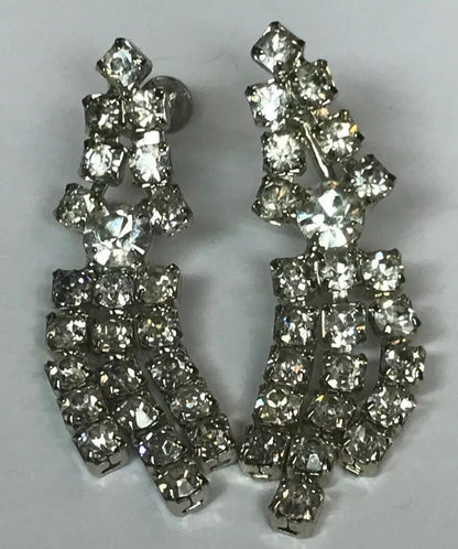 Vintage Art Deco Crystal Rhinestone Chandelier Statement Drop Dangle Earrings
