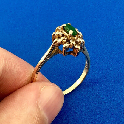 Vintage 14K Yellow Gold Emerald Diamond May Anniversary Sweetheart Ring
