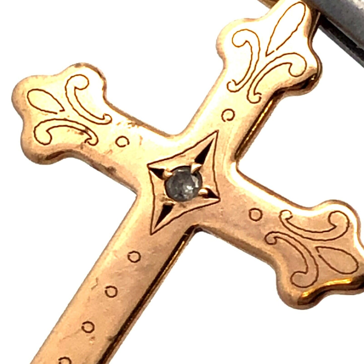 Designer 14K Yellow Gold Round Diamond Solitaire Polished Cross Pendant