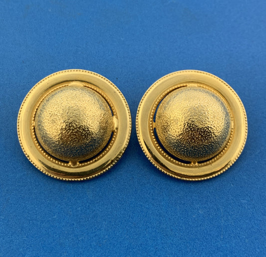 1960's CORO Gold Tone Textured Polished Abstract Dome Clip On Earrings