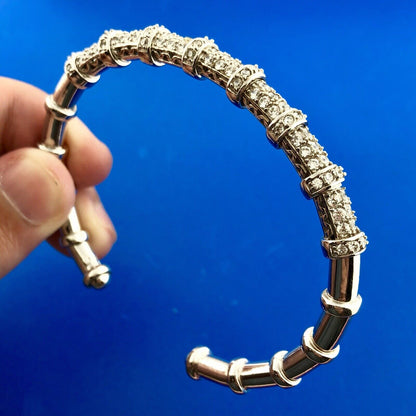 Joe Esposito ESPO Sterling Silver 925 Cubic Zirconia CZ Flexible Cuff Bracelet