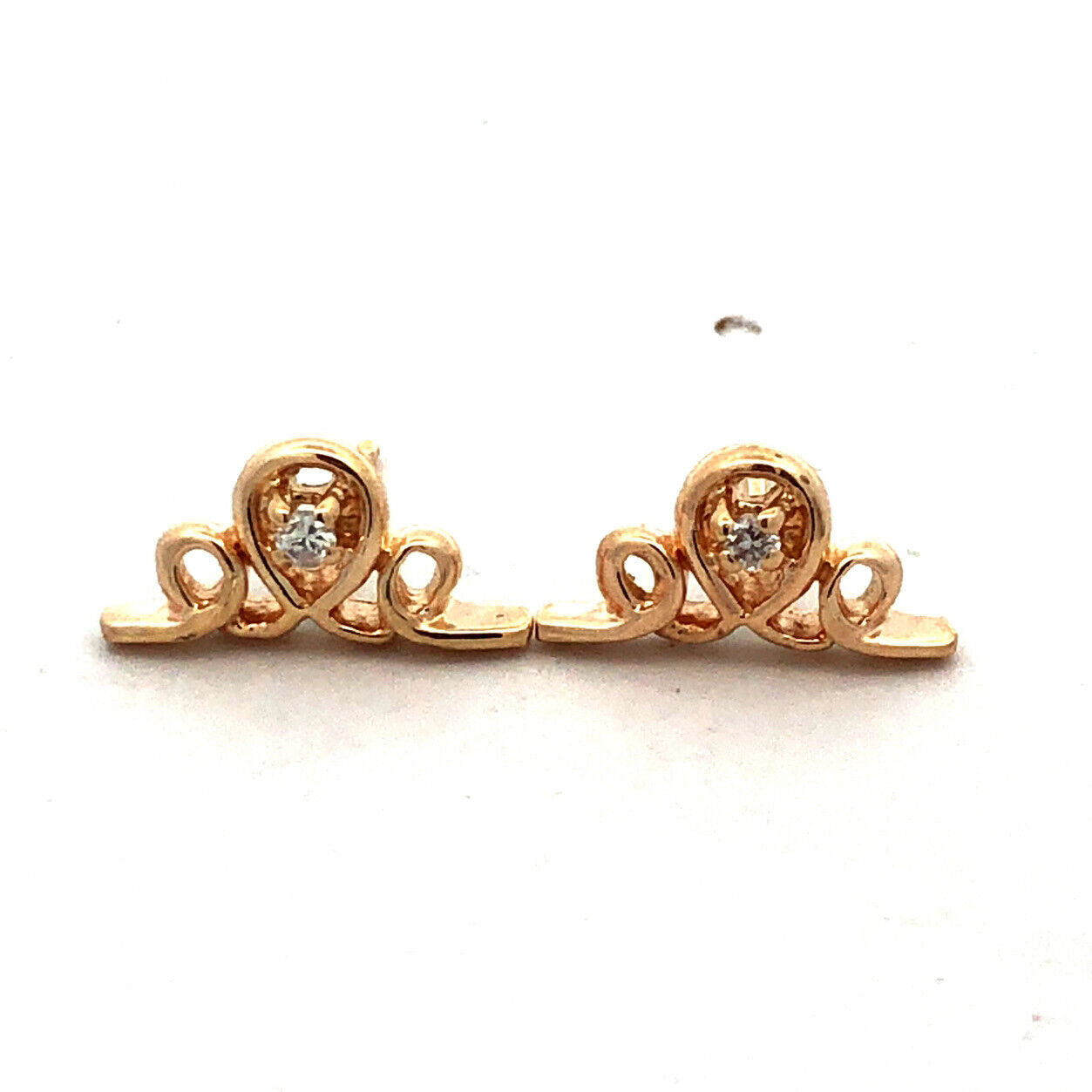 Designer 14K Yellow Gold Round Diamond Swirl Loop Stud Earrings