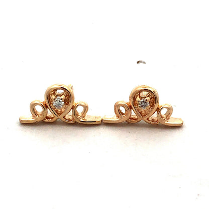 Designer 14K Yellow Gold Round Diamond Swirl Loop Stud Earrings