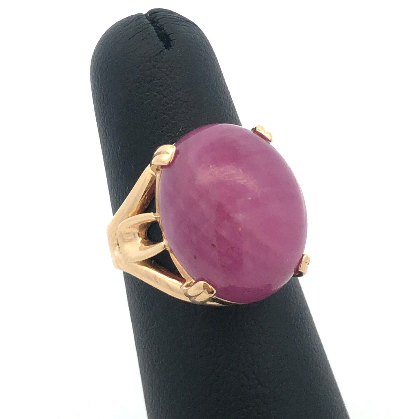 Designer 14K Yellow Gold Oval Cabochon Ruby Solitaire Statement Ring