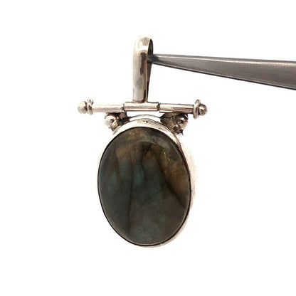 Vintage 925 Sterling Silver Oval Cabochon Labradorite Statement Pendant