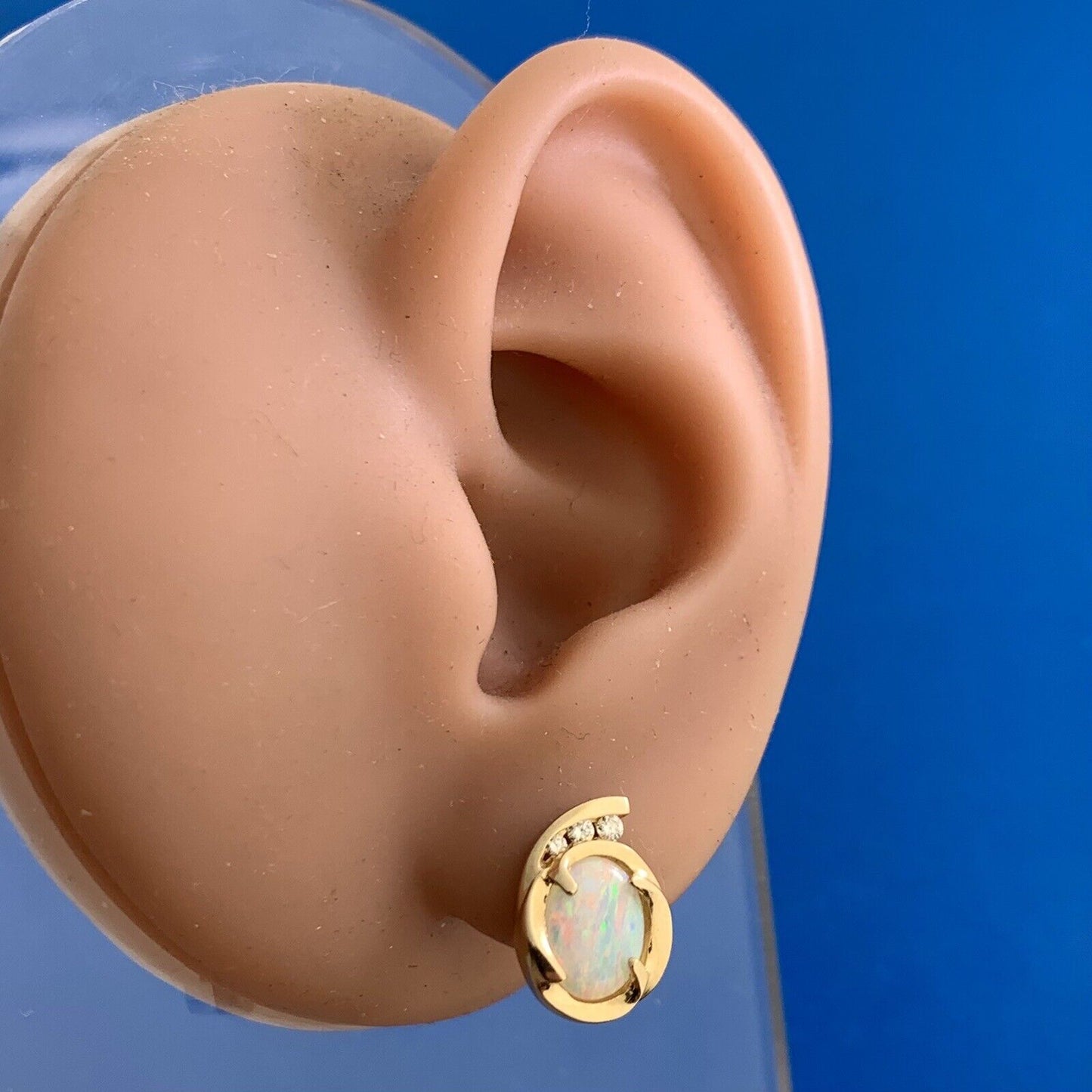 Designer 14K Yellow Gold Oval Opal Diamond Accented Stud Earrings