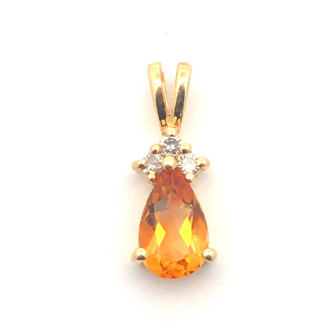 Gorgeous 14k Yellow Gold Pear Cut Citrine Round Cut Diamond Accent Pendant