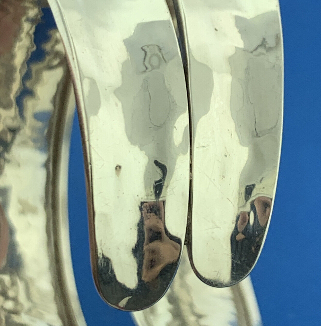 Modernist Artisan Sterling Silver Hammered Wave Double Cuff Statement Bracelet