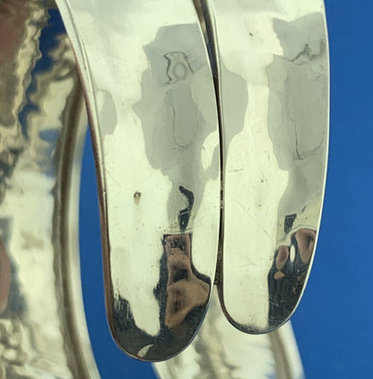 Modernist Artisan Sterling Silver Hammered Wave Double Cuff Statement Bracelet