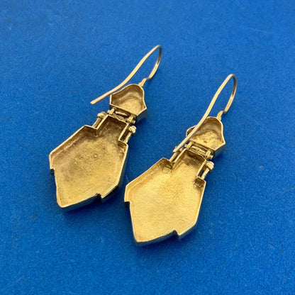 Estate 14K Yellow Gold Scroll And Heart Statement Door Knocker Dangle Earrings