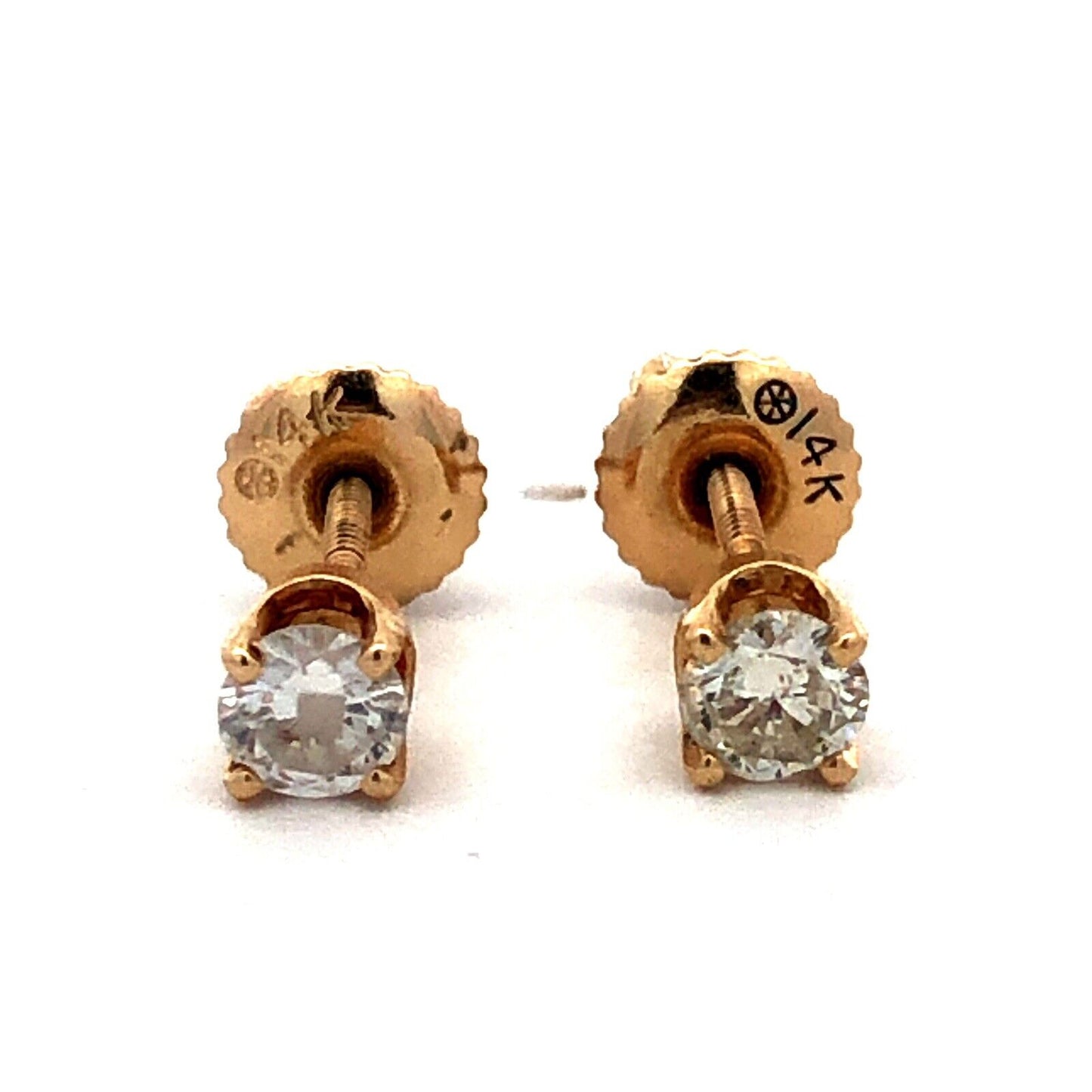 Designer 14K Yellow Gold Round Diamond Solitaire Screw Back Stud Earrings