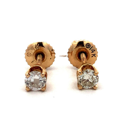 Designer 14K Yellow Gold Round Diamond Solitaire Screw Back Stud Earrings