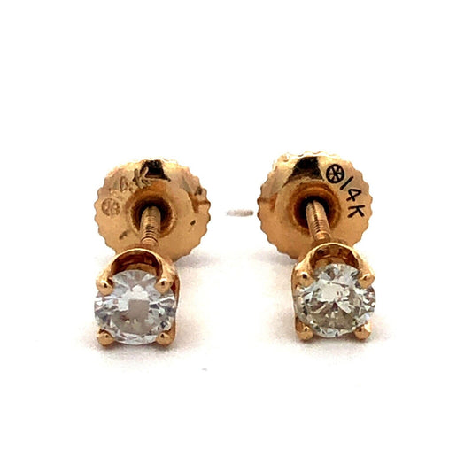 Designer 14K Yellow Gold Round Diamond Solitaire Screw Back Stud Earrings