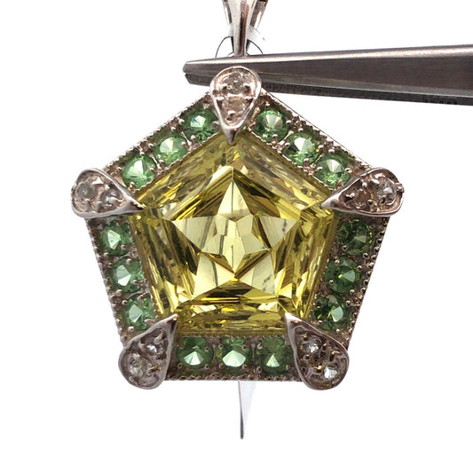 Designer TGGC 925 Sterling Silver Peridot Green Tourmaline White Topaz Pendant