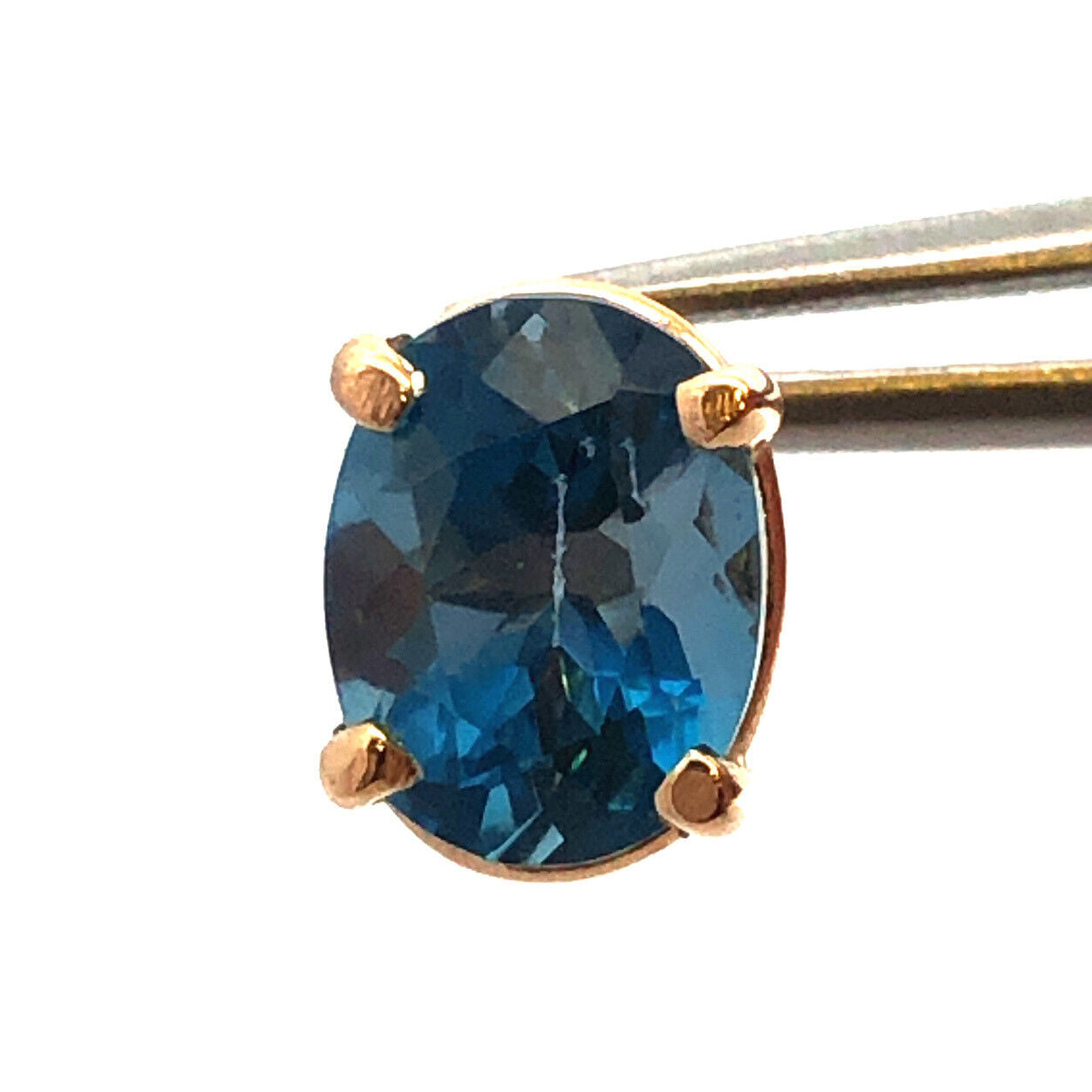 Designer NAOMI 14K Yellow Gold Oval London Blue Topaz Screw Back Stud Earrings