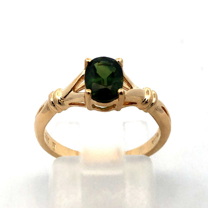 Designer 14K Yellow Gold Oval Green Tourmaline Solitaire  Anniversary Ring