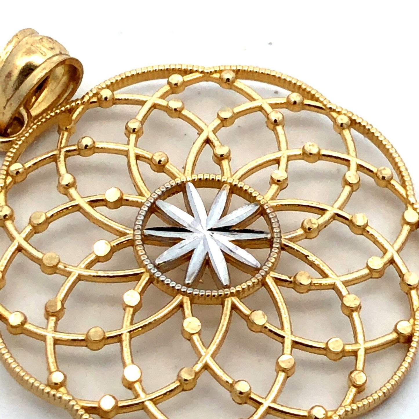Vintage RG 10K Yellow White Gold Textured Round Statement Pendant