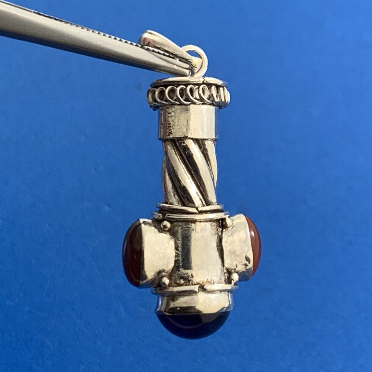 Designer 925 Sterling Silver Amethyst Carnelian Cabochon Drop Dangle Pendant