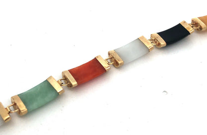 Gorgeous 14k Yellow Gold Elongated Cabochon Multi-Stone 7" Panel Link Bracelet