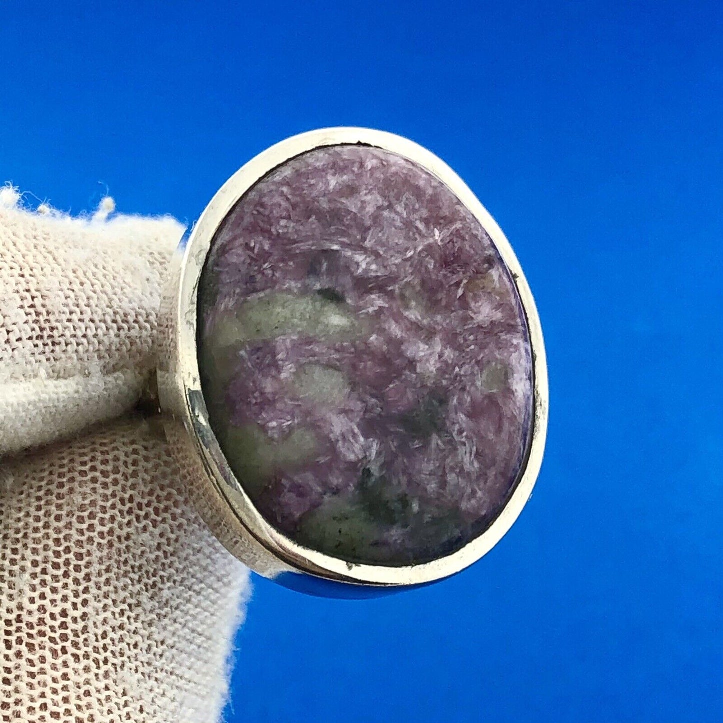 Estate Sterling Silver 925 Ruby In Zoisite Oval Cabochon Statement Ring