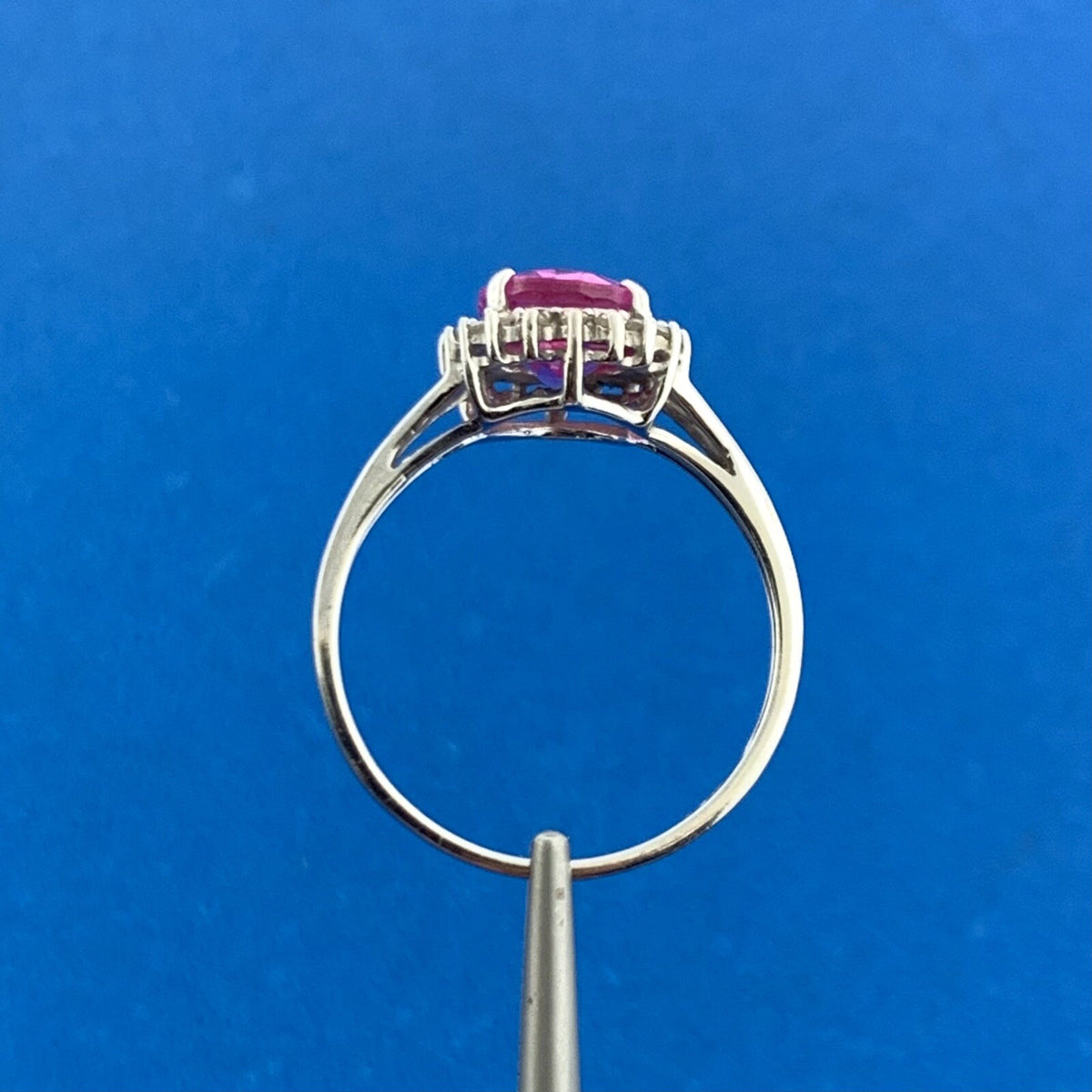 Designer 14K White Gold Oval Pink Sapphire Diamond Halo Custom Engagement Ring