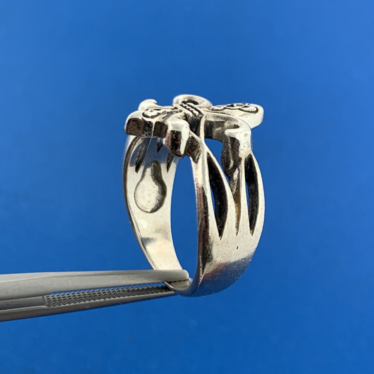 Designer Sterling Silver 925 Openwork Runic Pattern Fleur De Lis Size 8.75 Ring