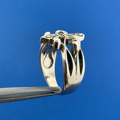 Designer Sterling Silver 925 Openwork Runic Pattern Fleur De Lis Size 8.75 Ring