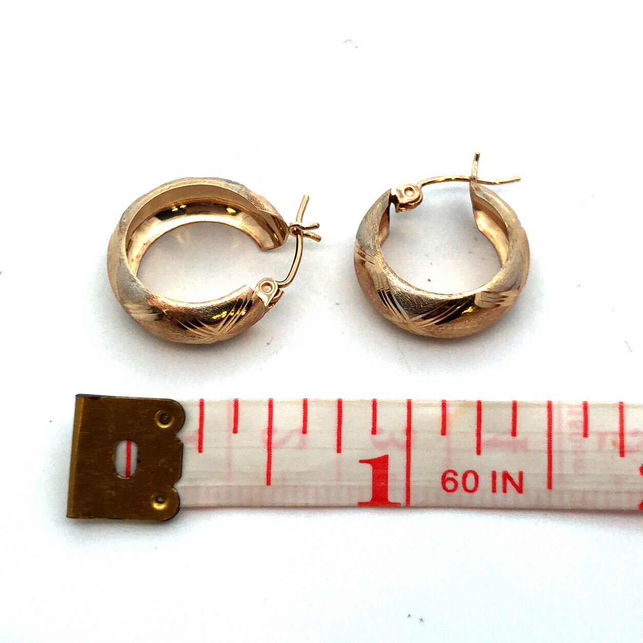 Designer 14K Yellow Gold Textured Round Puffy Snap Hoop Earrings