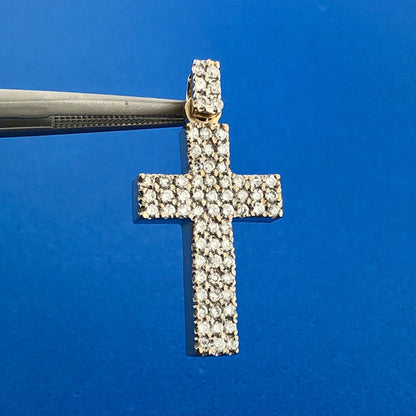 Gorgeous 10k Yellow Gold Round Cut Diamond Religious Faith Cross Dangle Pendant