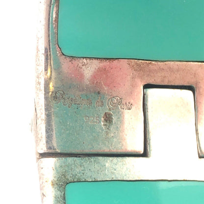 Vintage Angelique De Paris  Sterling Silver Turquoise Resin Hinged Cuff Bracelet