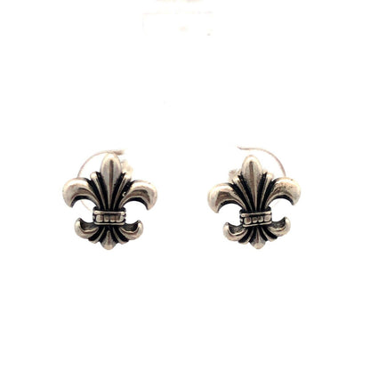Designer 925 Sterling Silver Fleur De Lis Statement Stud Earrings