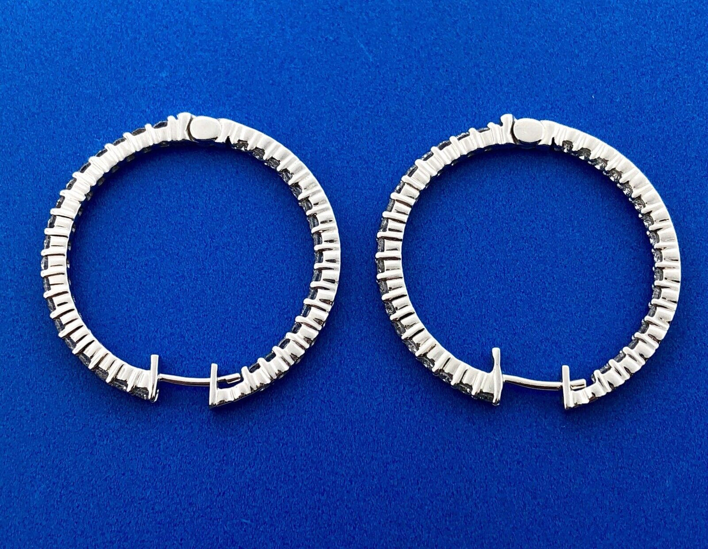 14K White Gold Natural Round Diamond Inside Outside Hoop Earrings