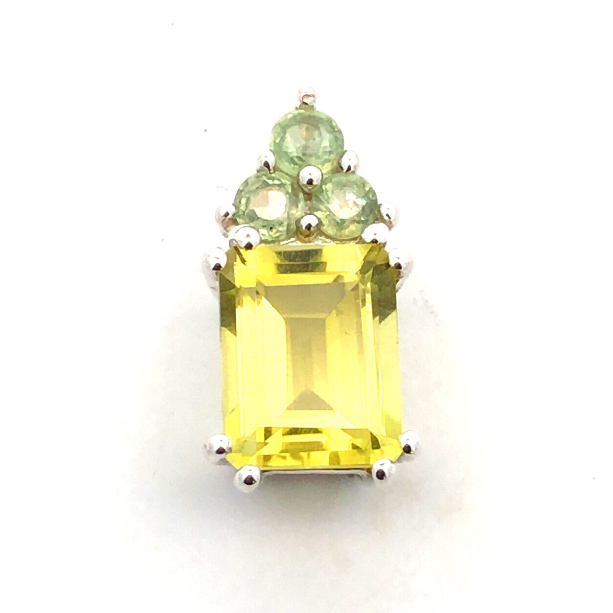 Designer TGGC 925 Sterling Silver Emerald Cut Peridot Green Topaz Accent Pendant