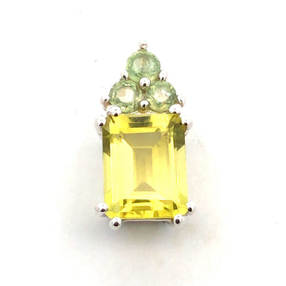 Designer TGGC 925 Sterling Silver Emerald Cut Peridot Green Topaz Accent Pendant