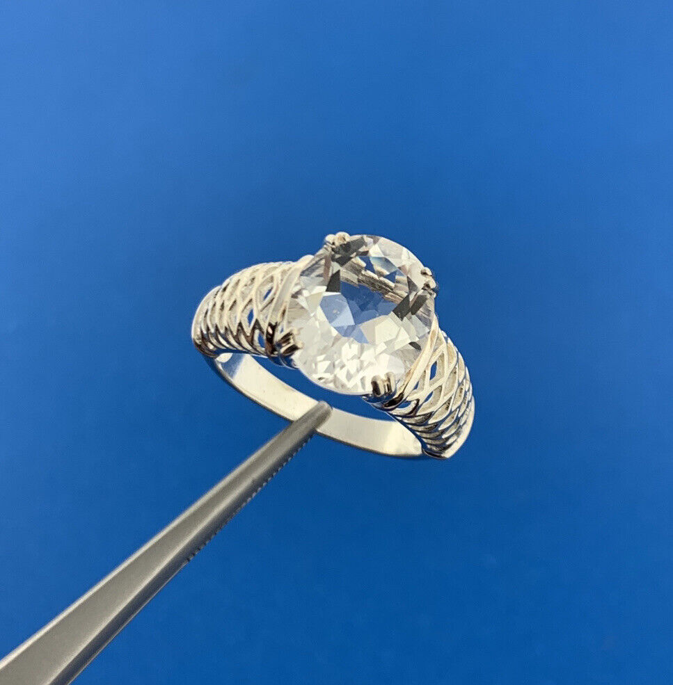 Designer Sterling Silver 925 Oval Cubic Zirconia CZ Statement Cocktail Ring