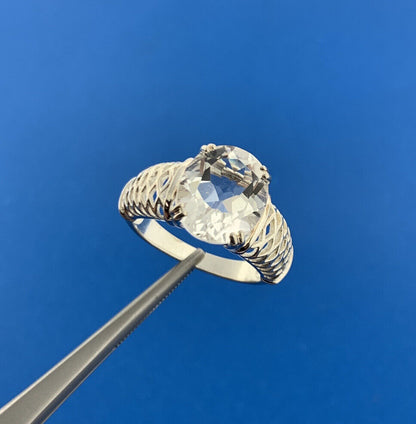 Designer Sterling Silver 925 Oval Cubic Zirconia CZ Statement Cocktail Ring