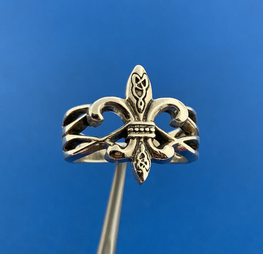 Designer Sterling Silver 925 Openwork Runic Pattern Fleur De Lis Size 8.75 Ring