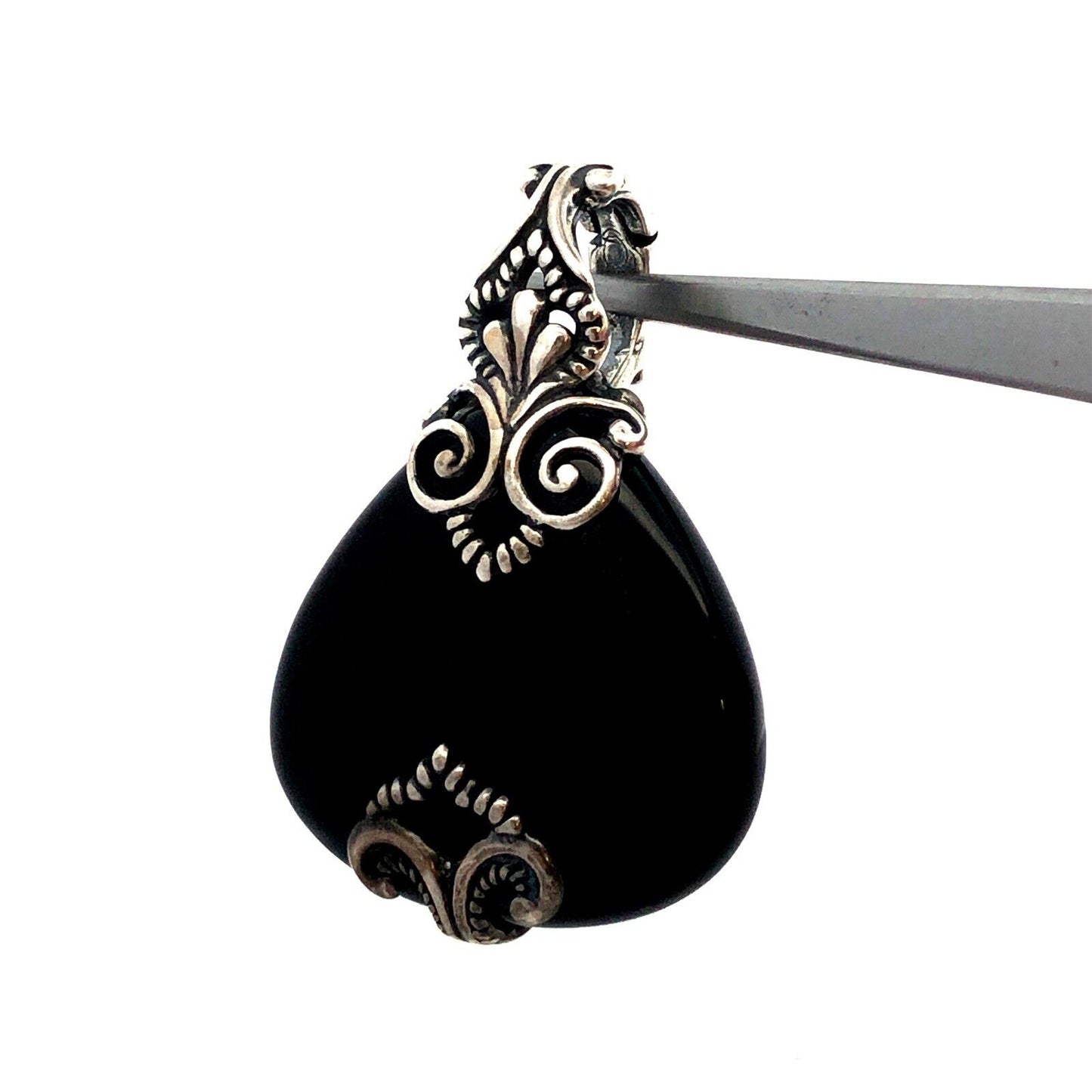 Carolyn Pollack R Moon 925 Sterling Silver Onyx Teardrop Scroll Enhancer Pendant