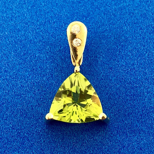 Modern 10K Yellow Gold Peridot Diamond Trapezoid August Birthstone Pendant