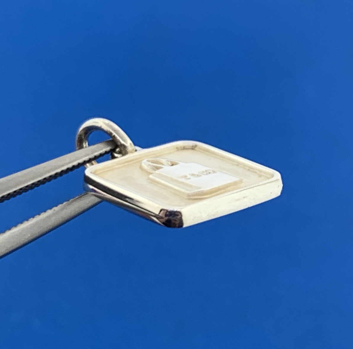 Tiffany & Co 925 Sterling Silver Square Disc T&Co Shopping Bag Charm Pendant