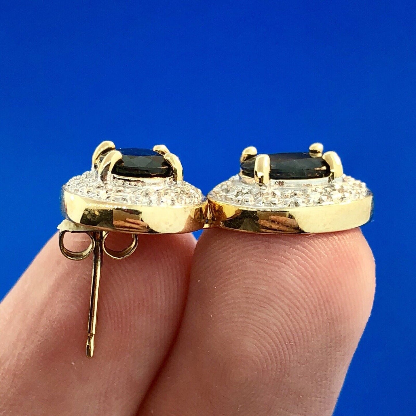 Designer 925 Sterling Silver Vermeil Sapphire Two Tone Double Drop Earrings