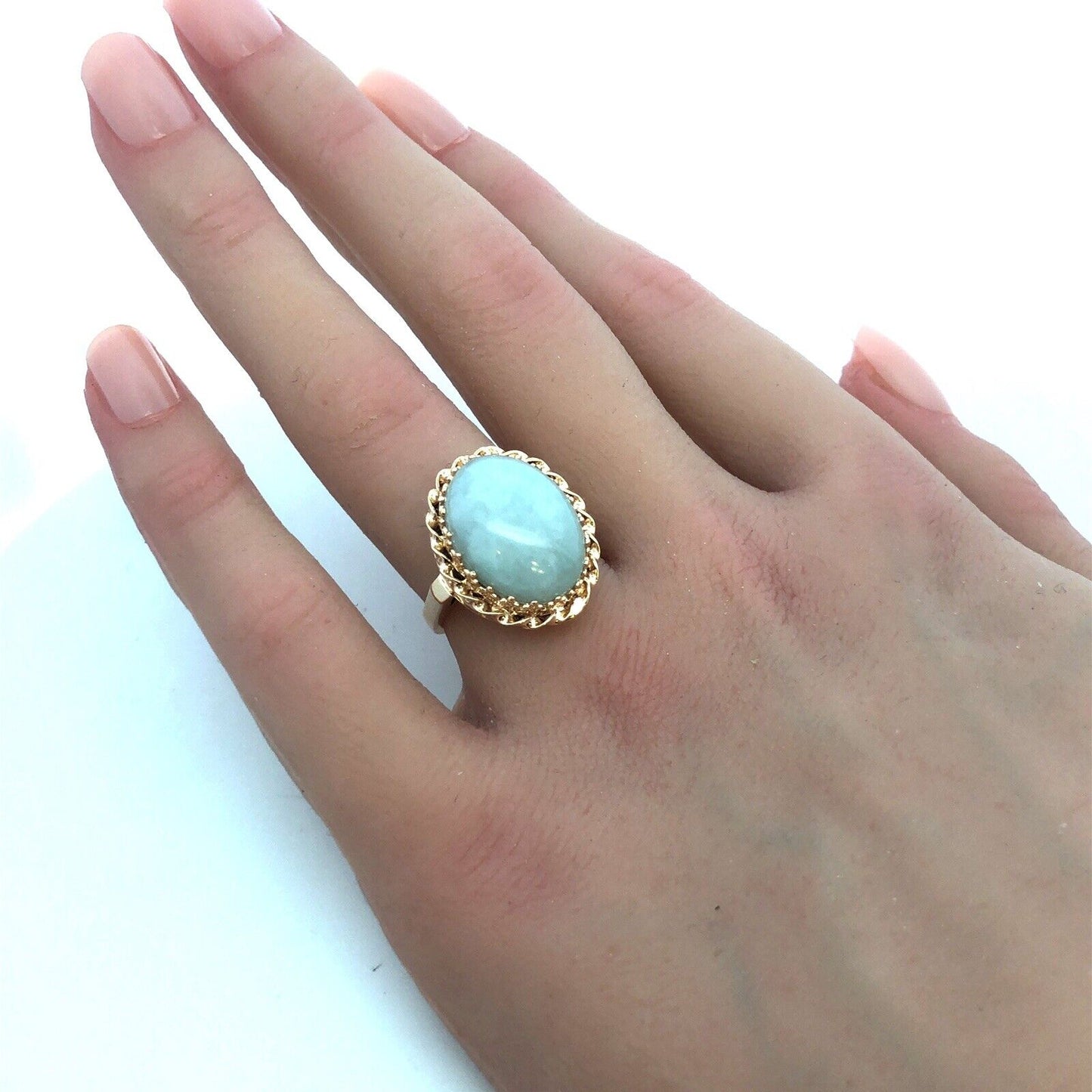 Designer CID 14K Yellow Gold Oval Cabochon Jade Statement Ring