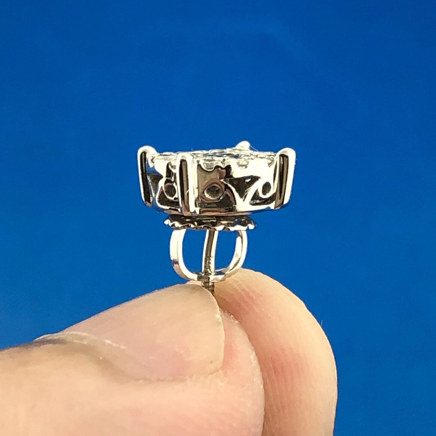 Classic 14K White Gold Princess Round Diamond Circle Cluster Stud Earrings