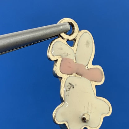 Vintage 10K Yellow Gold White and Pink Enamel Baby Girl Bunny Charm Pendant