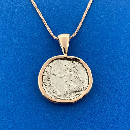 14k Rose Gold Antoninus Pius Winged Victory Roman Denarius Coin 24" Necklace