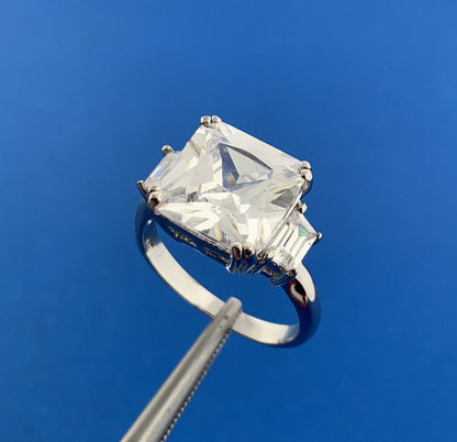 Designer 925 Sterling Silver Princess Cubic Zirconia CZ Accented Engagement Ring