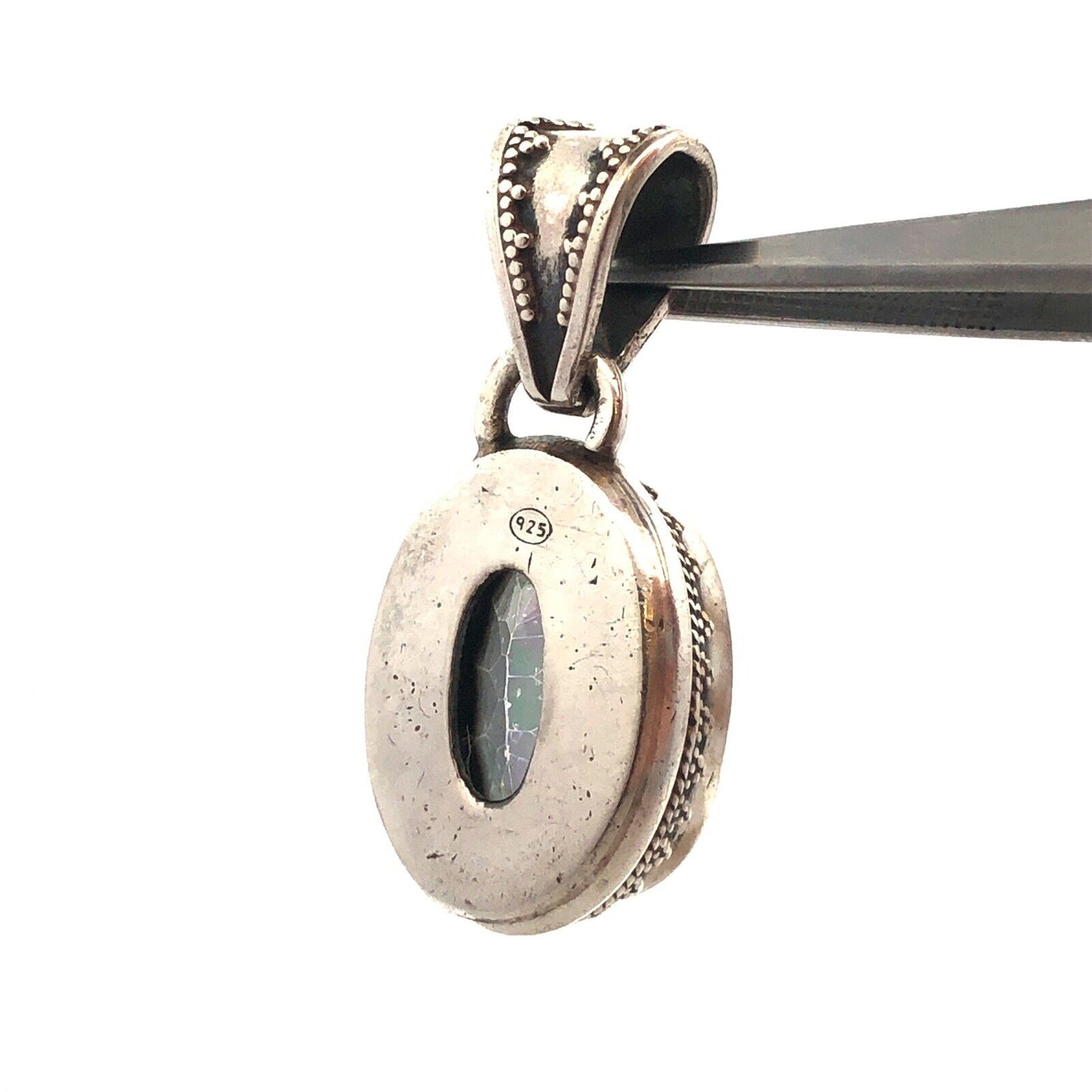 Vintage 925 Sterling Silver Oval Mystic Topaz Statement Pendant