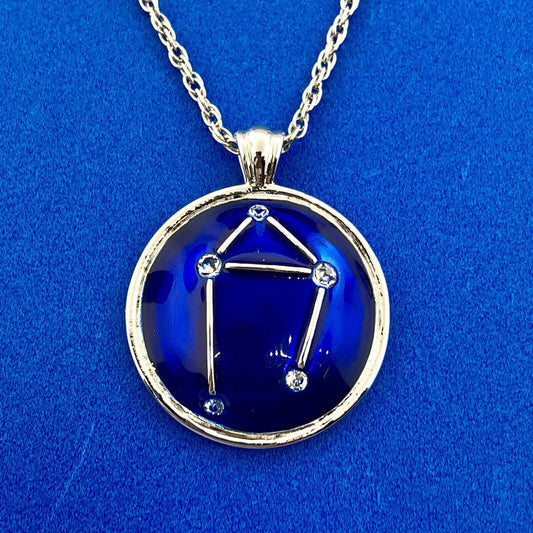 BGE Sterling Silver 925 Blue Enamel Cubic Zirconia LIBRA Constellation Necklace